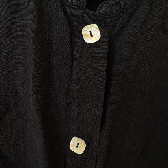 Vintage Linen Black Shirt with Shell Buttons - Picture 3 of 6